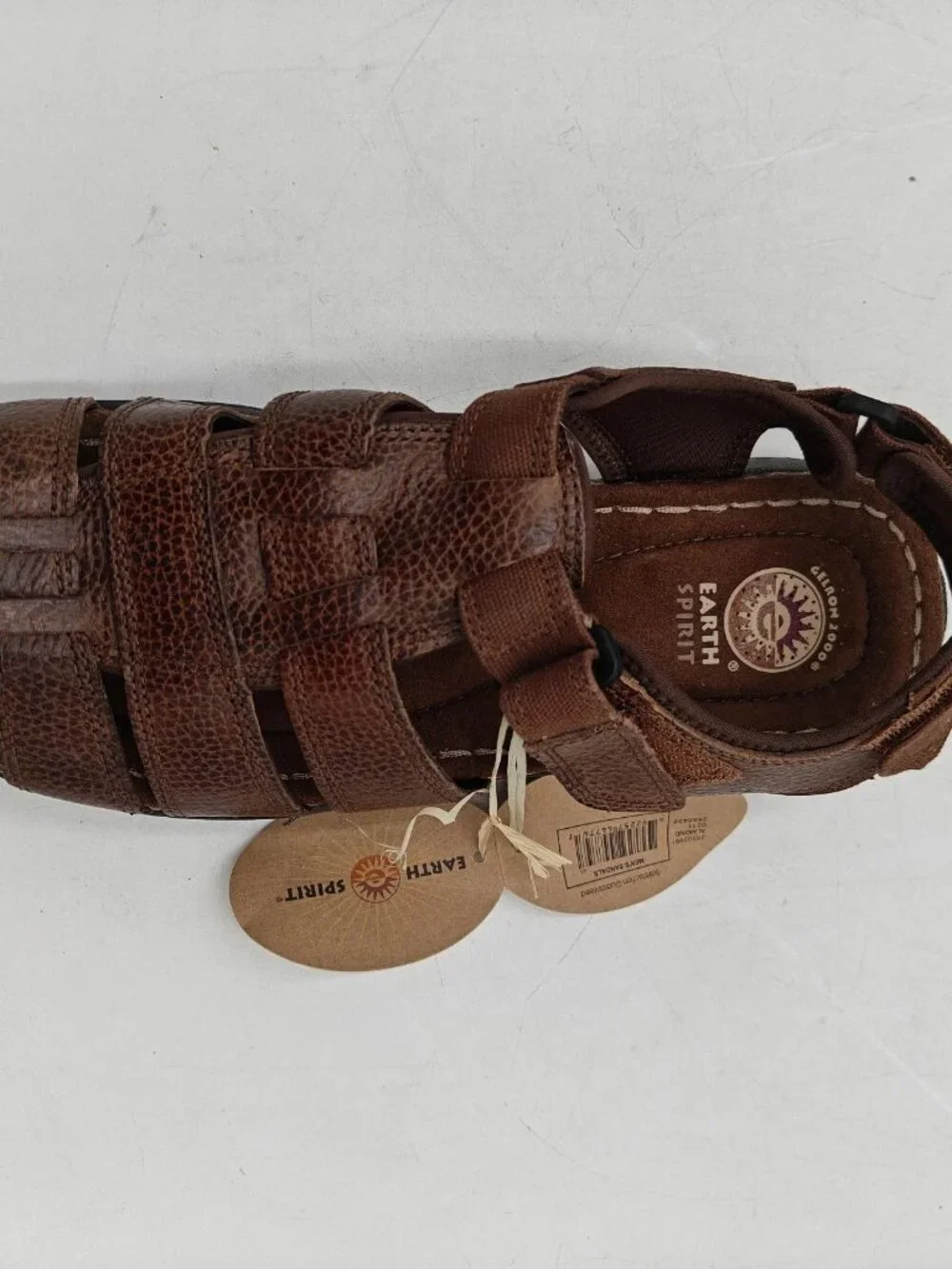 Earth Spirit Gelron 2000 Mens 9.5 Cognac Leather Fisherman Sandals Almond